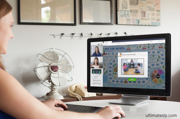 girl using online speech therapy game in teletherapy