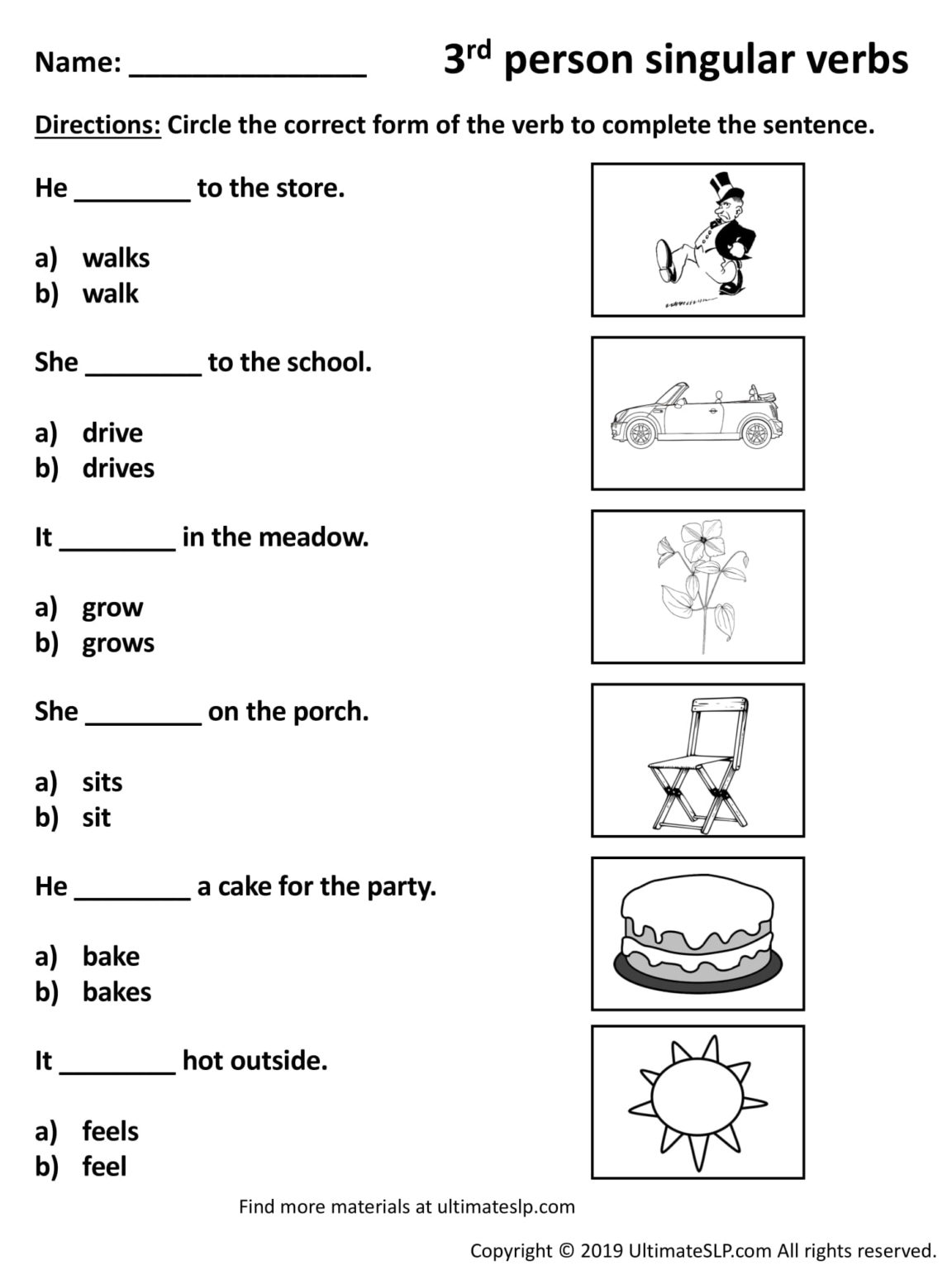 Third Person Singular Verb Agreement Worksheet Ultimate SLP