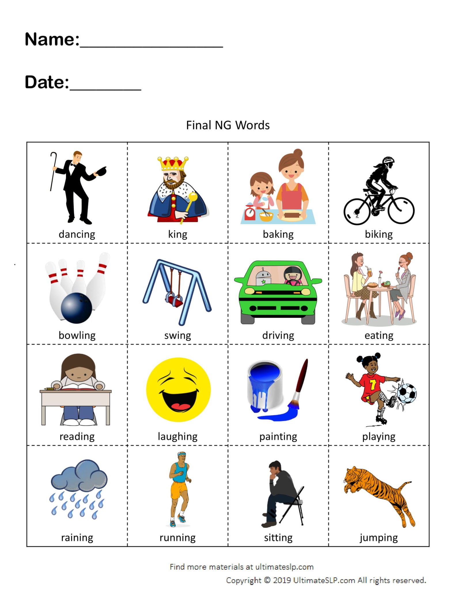 Final NG Words Worksheet Ultimate SLP Final NG Words Worksheet Ultimate SLP