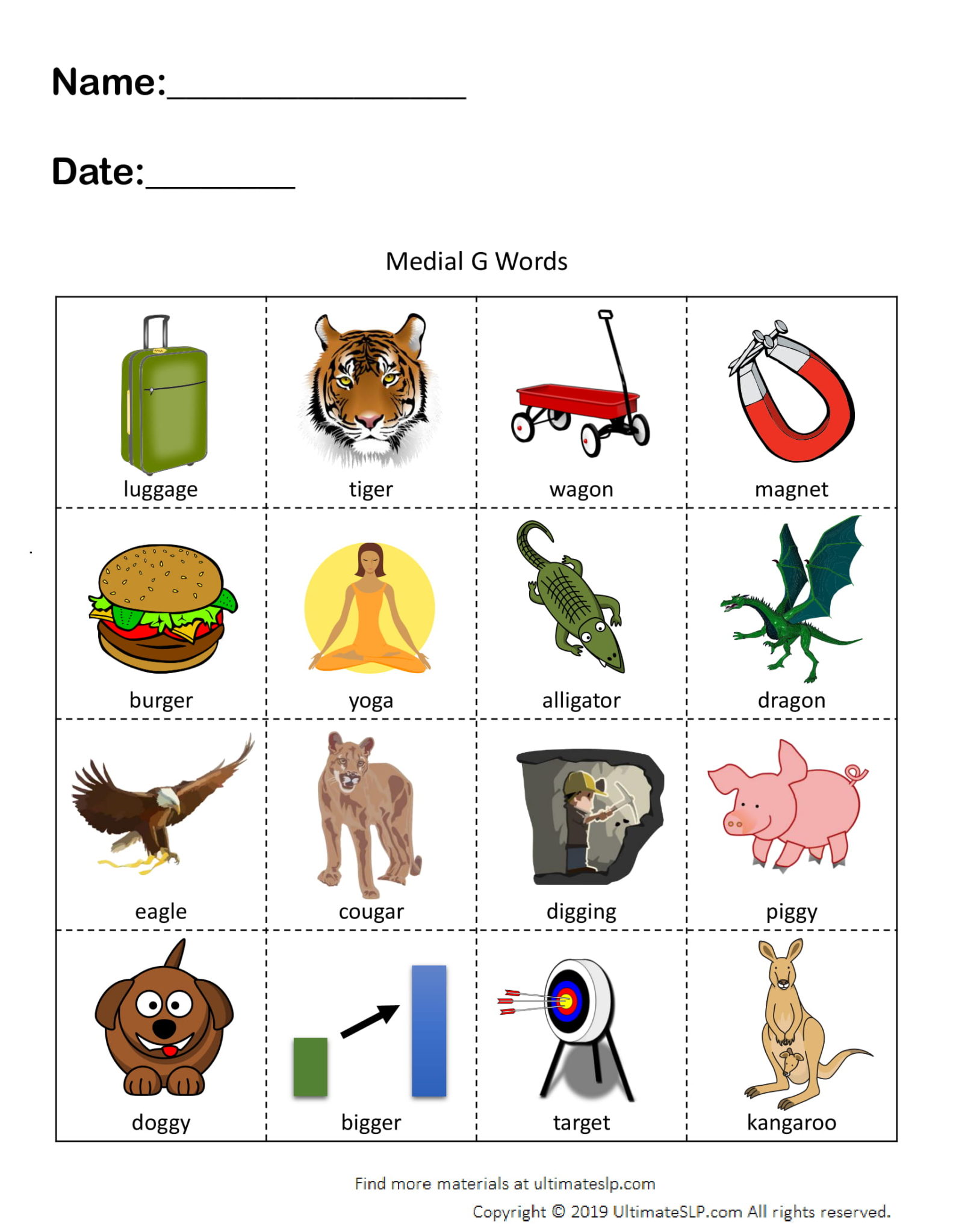 Medial G Words Worksheet Ultimate SLP