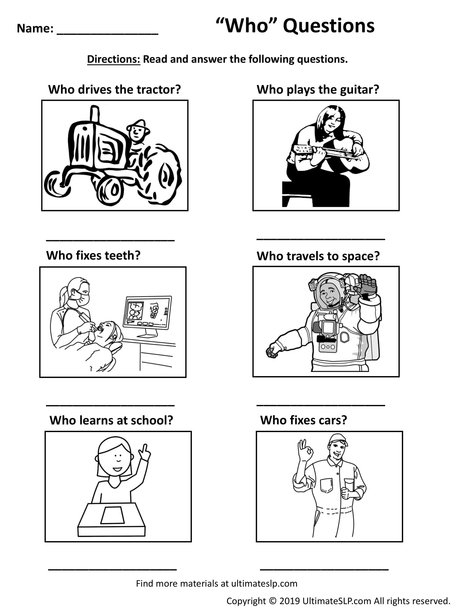 Who Questions Worksheet 1 - Ultimate SLP