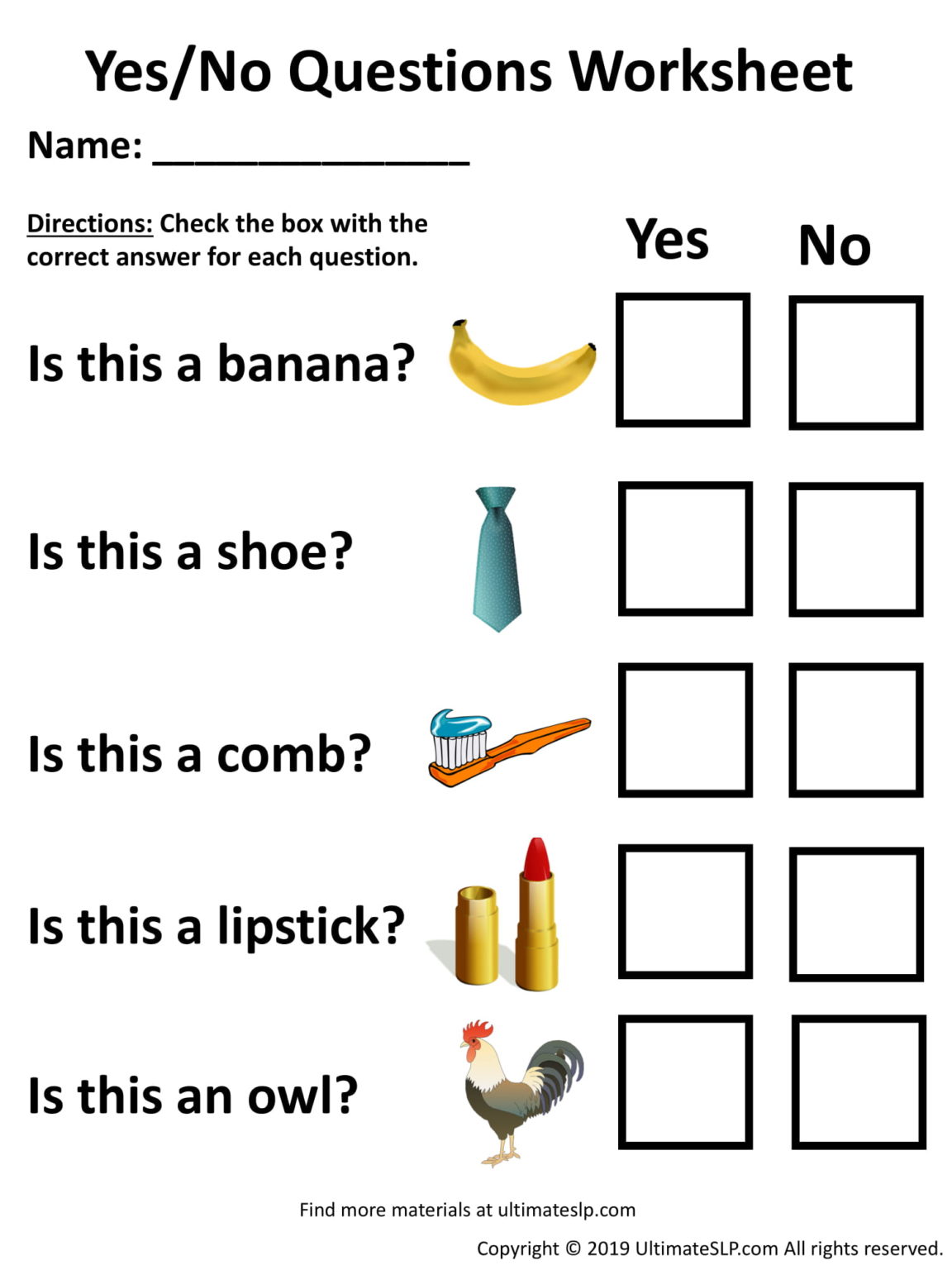 worksheet on yes or no