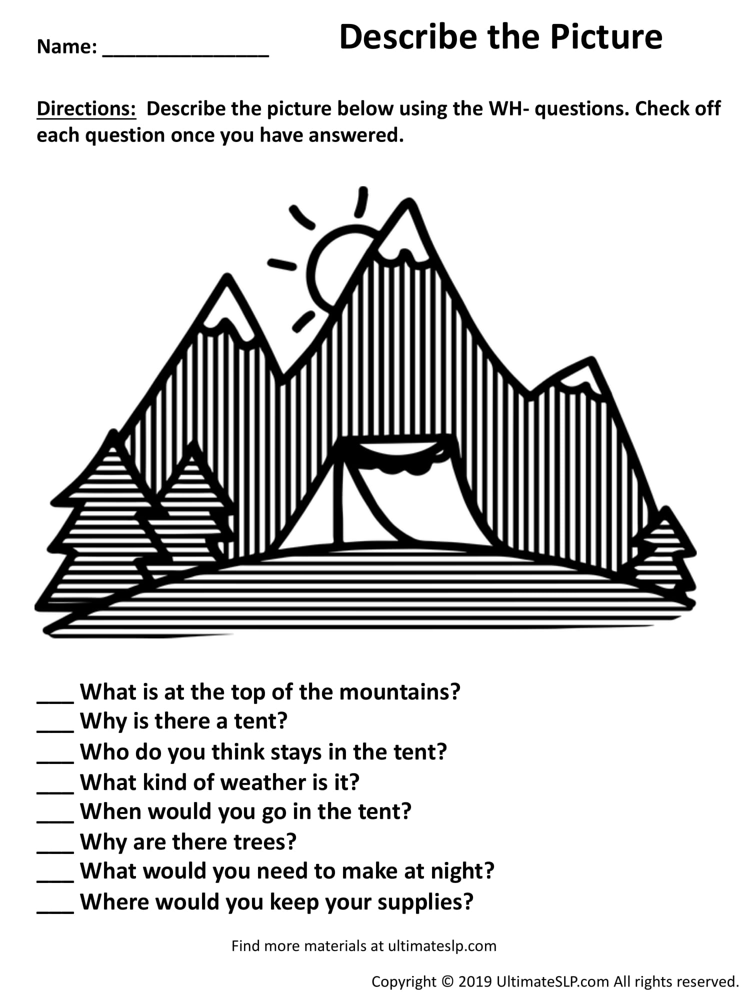 Describe the Picture Worksheet 3 - Ultimate SLP
