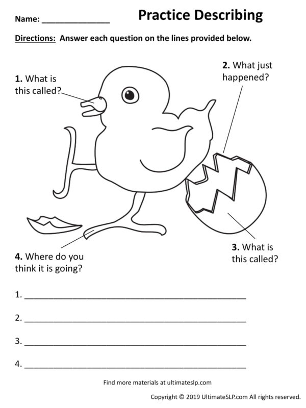 Describing Worksheet 2 - Ultimate SLP