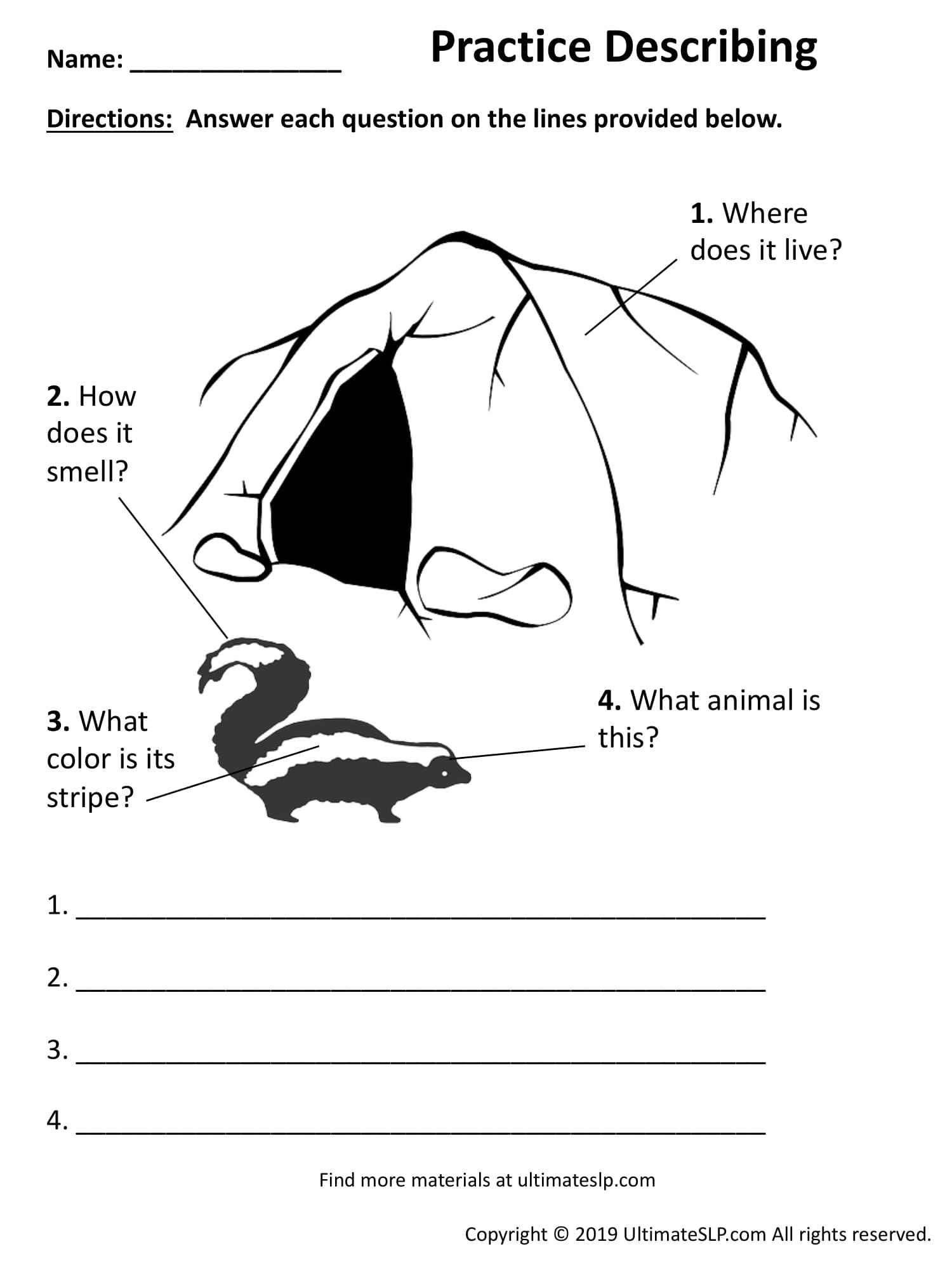 Describing Worksheet 3 - Ultimate SLP