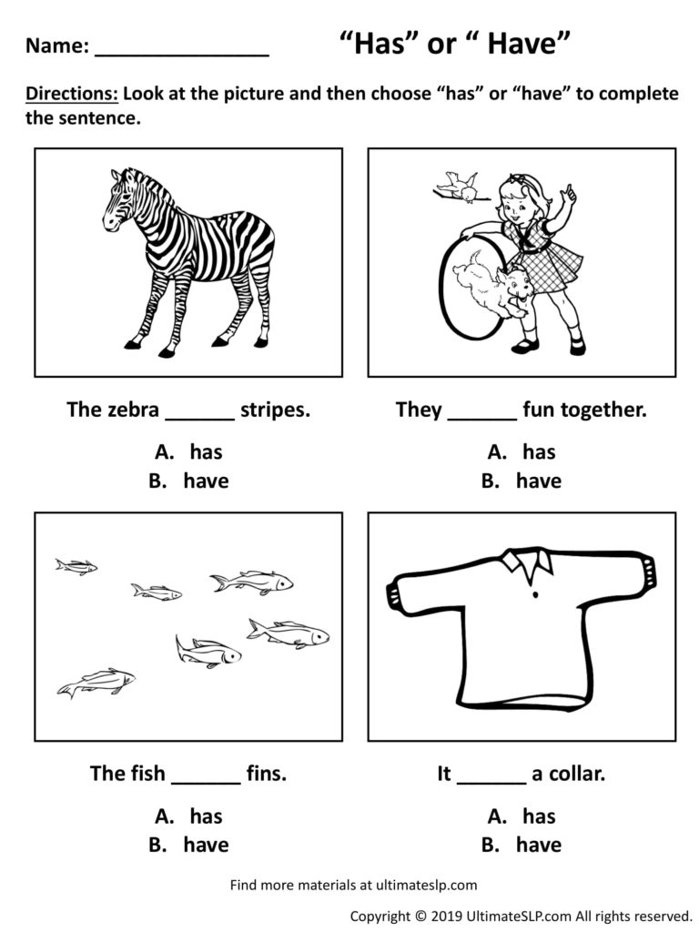 Has Or Have Worksheet Ultimate SLP