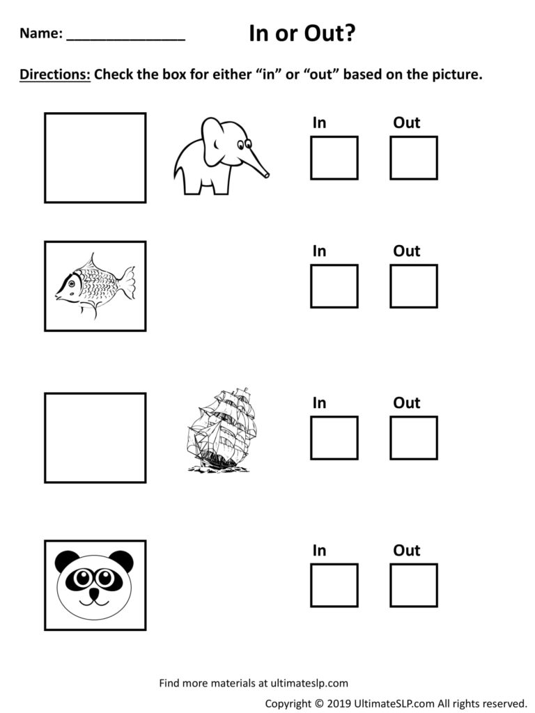 In And Out Concept Worksheets