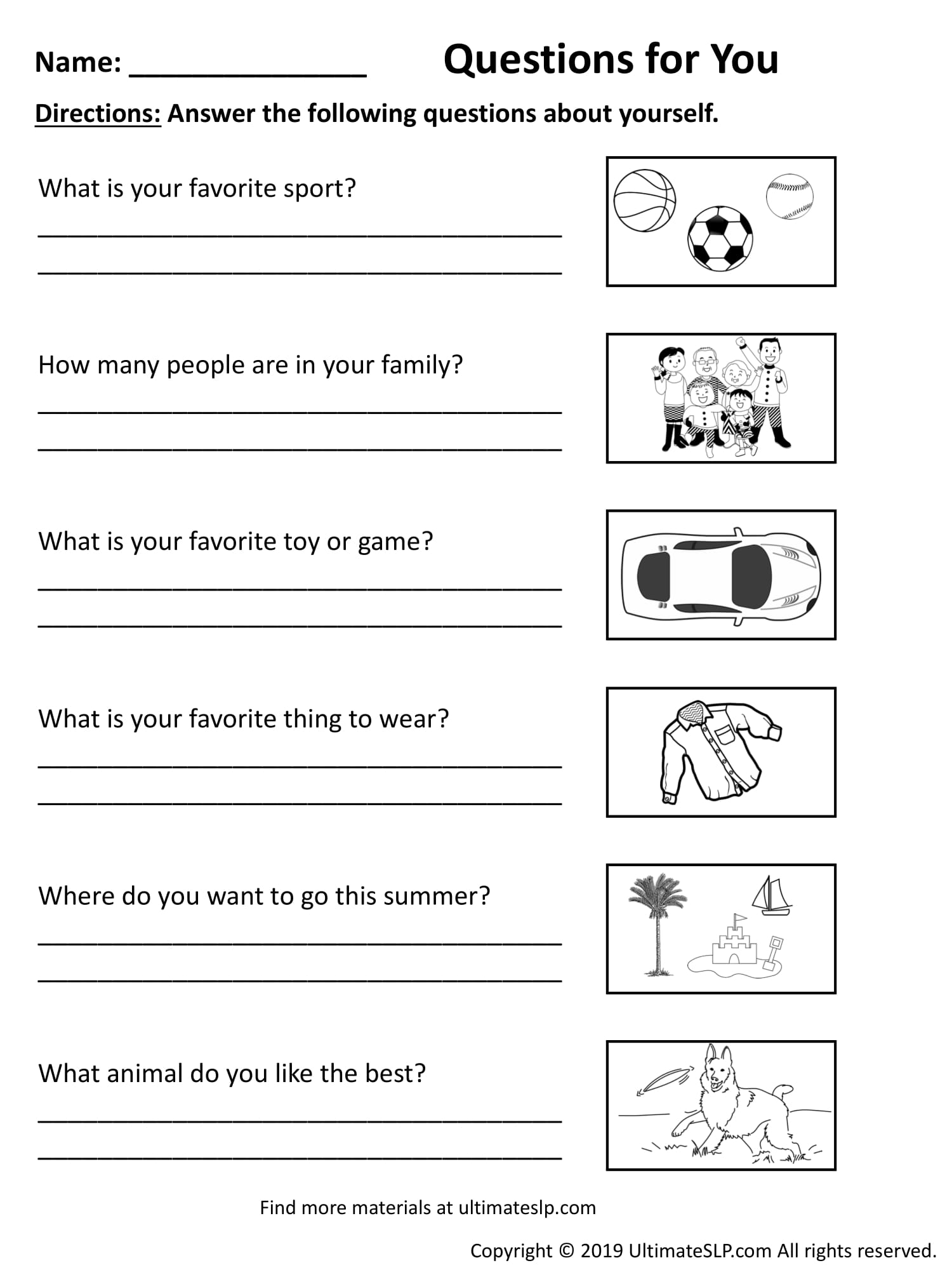 Questions for You Worksheet Ultimate SLP