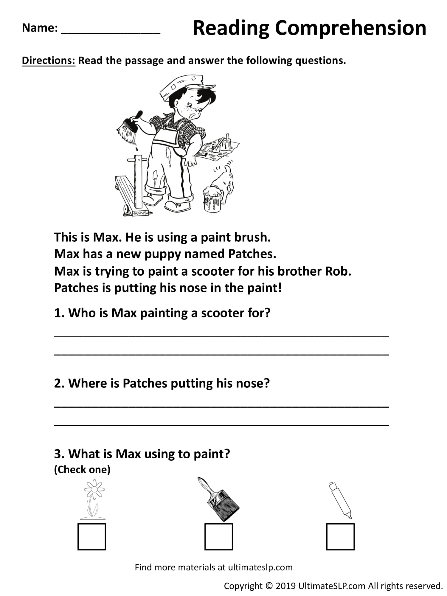 Reading Comprehension Worksheet 1 - Ultimate SLP