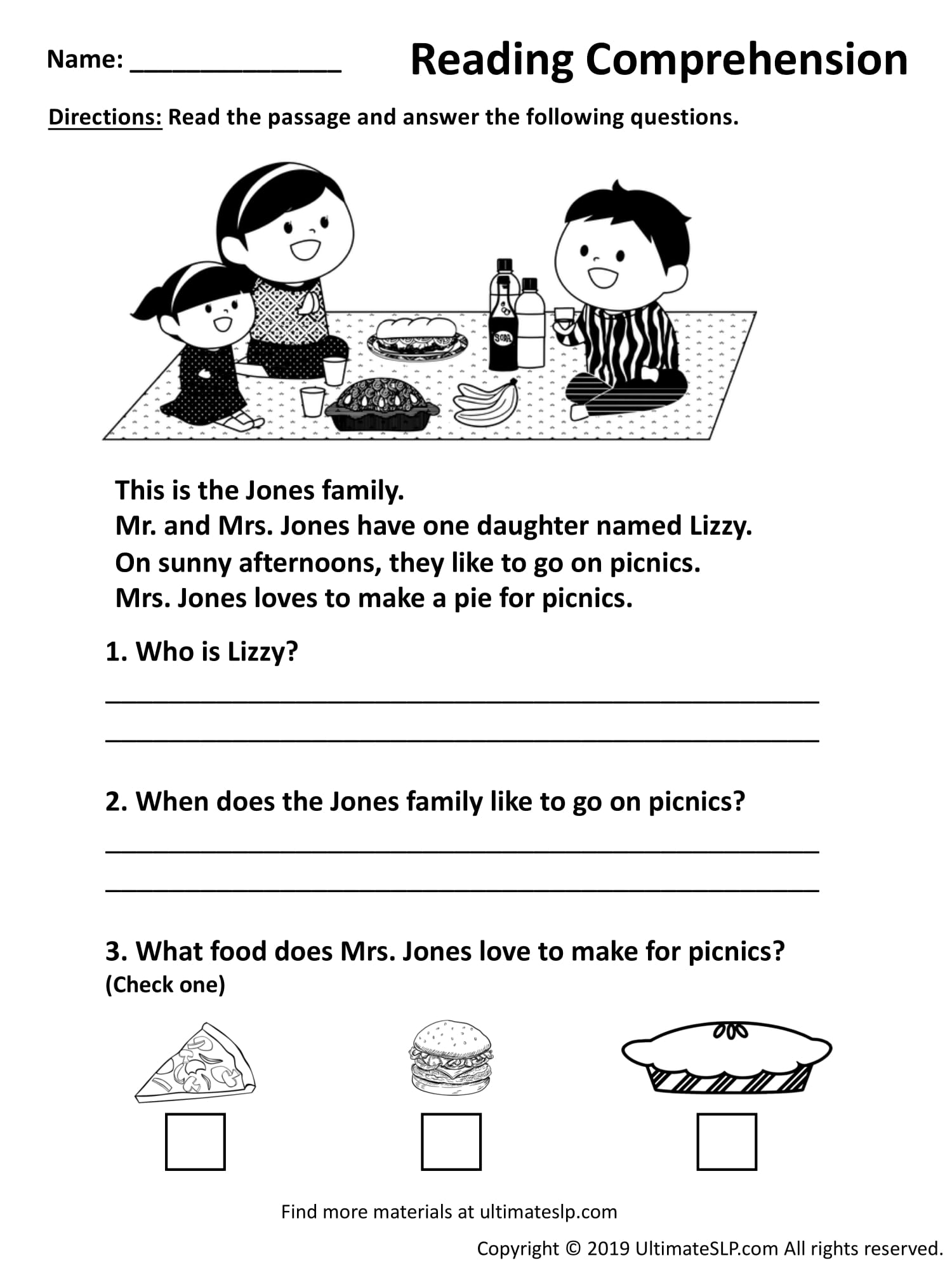Reading Comprehension Worksheet 2 - Ultimate SLP