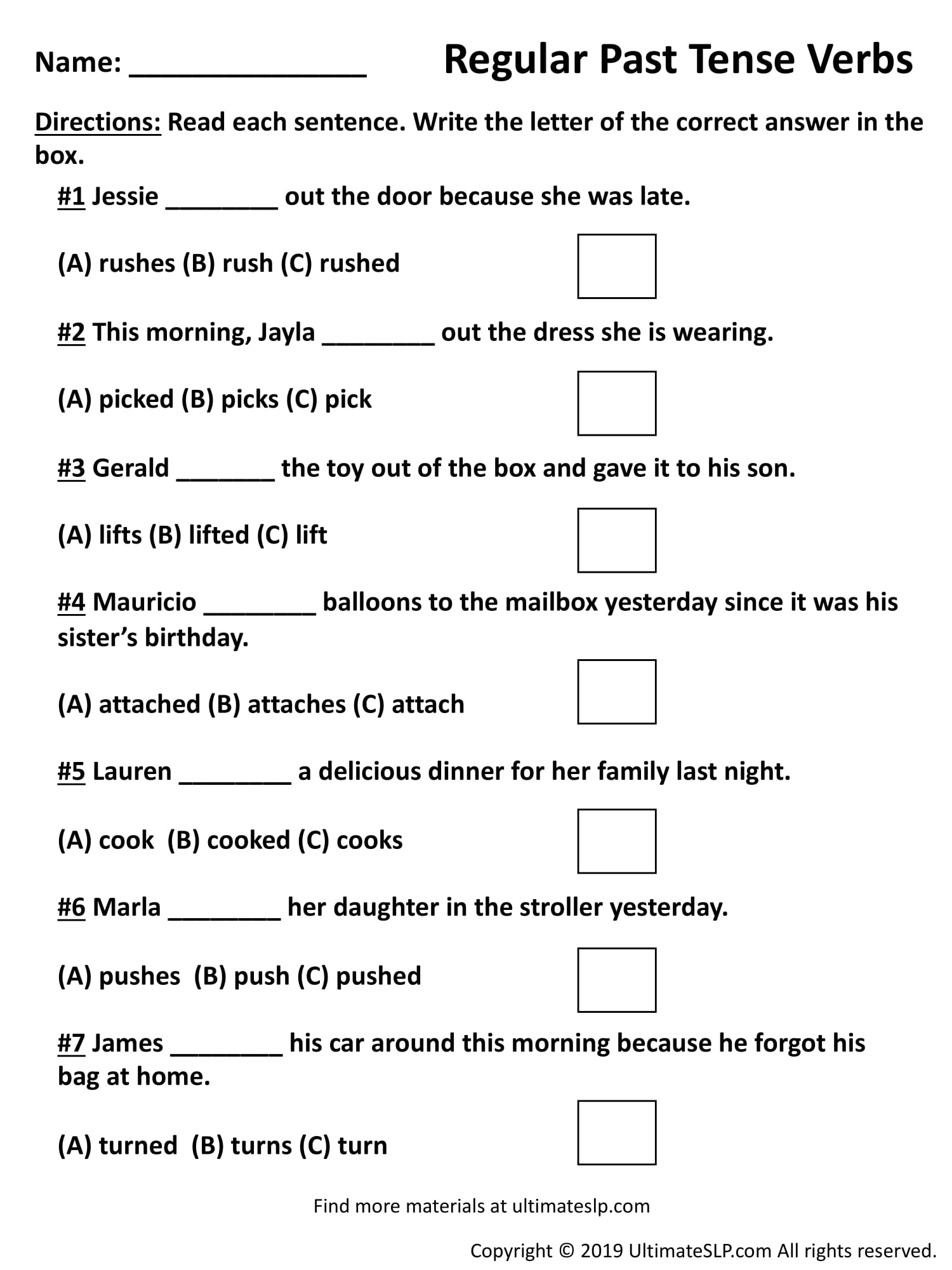 Past Tense Verbs Worksheets With Answers