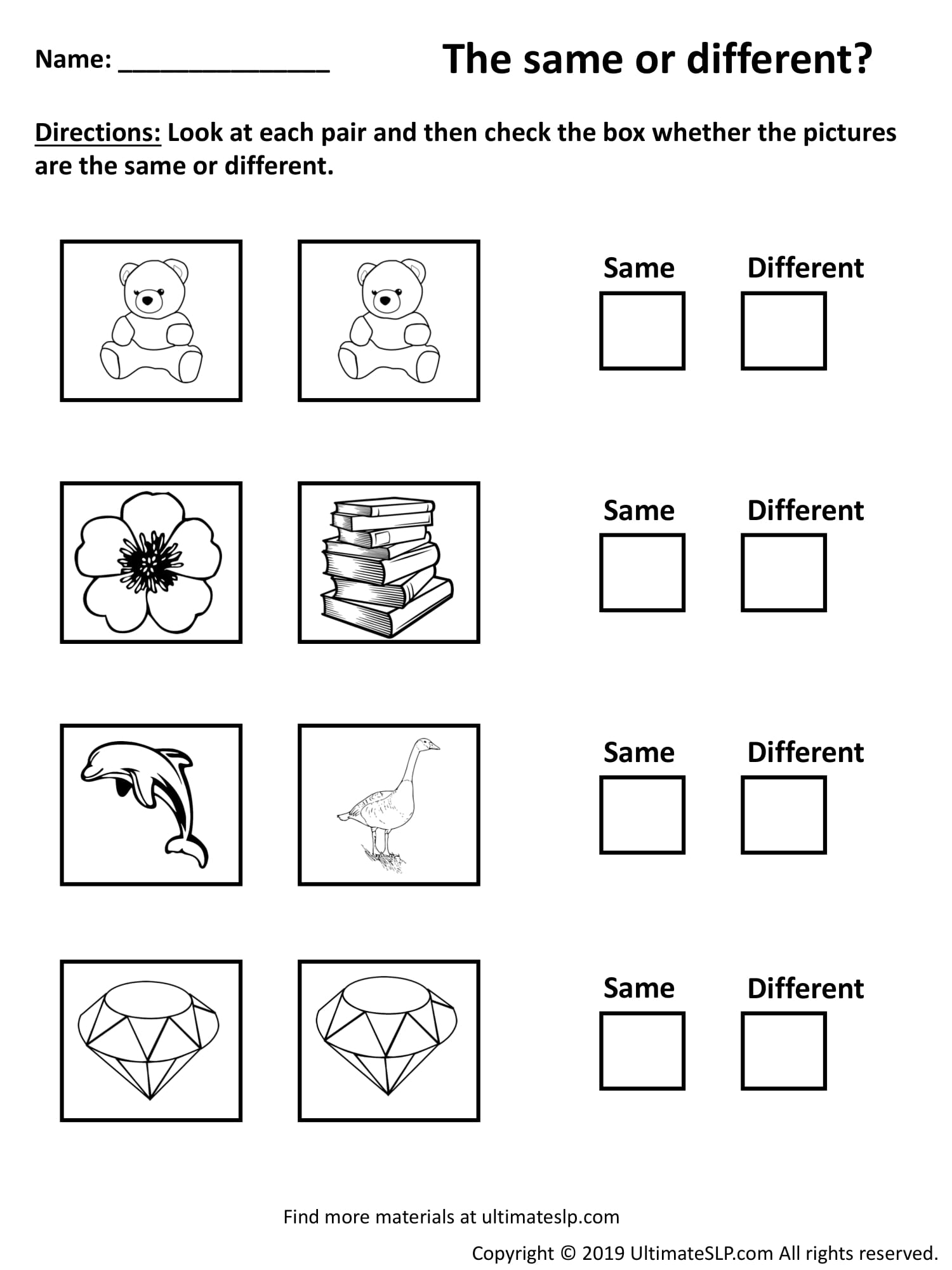 Same Or Different Worksheet 1 Ultimate SLP