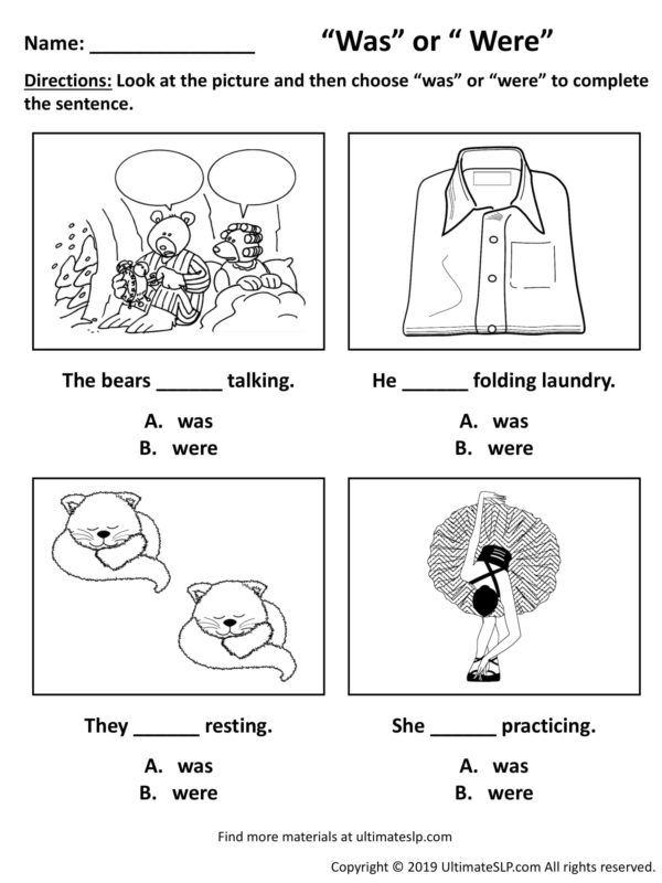 Was Or Were Worksheet Ultimate SLP