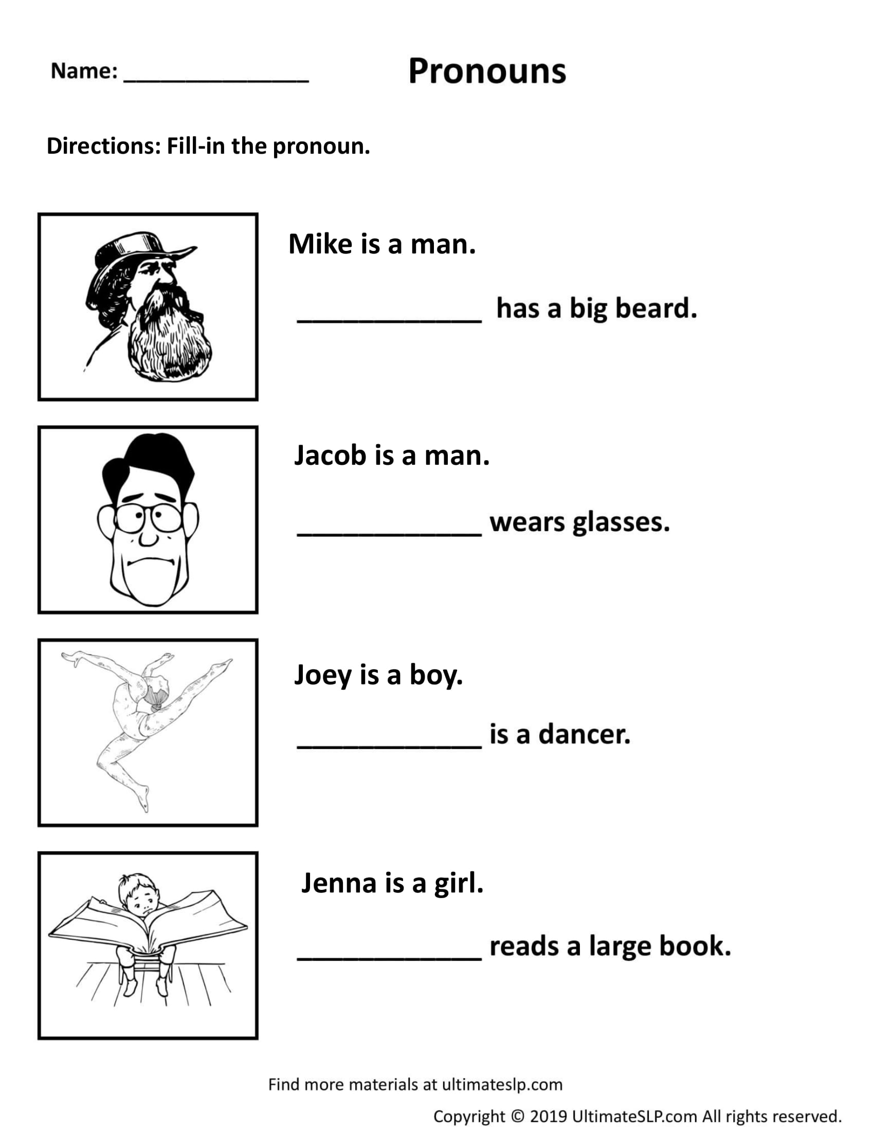 Fill in the Pronoun Worksheet 1 - Ultimate SLP