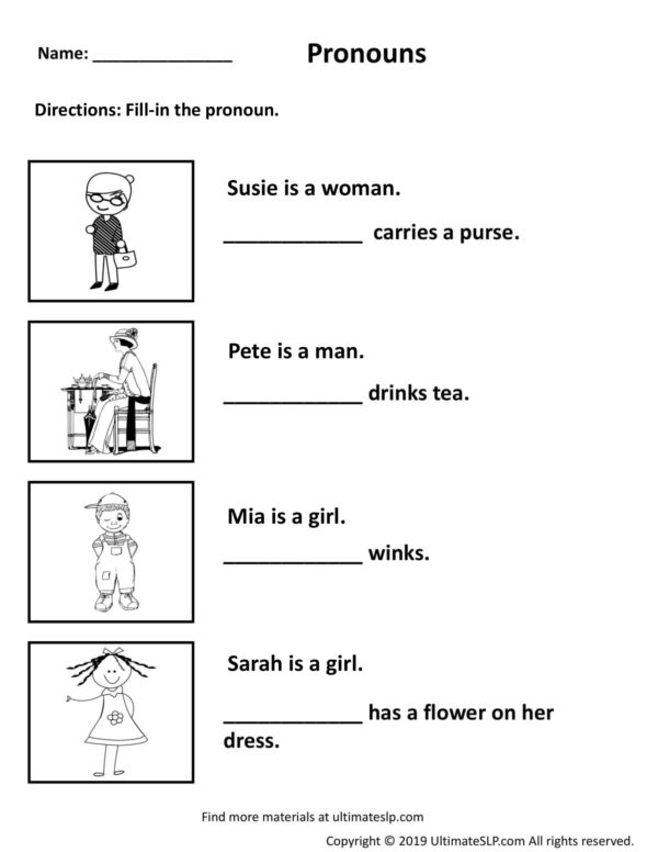 Pronoun Fill In The Blank Worksheets 4th Grade