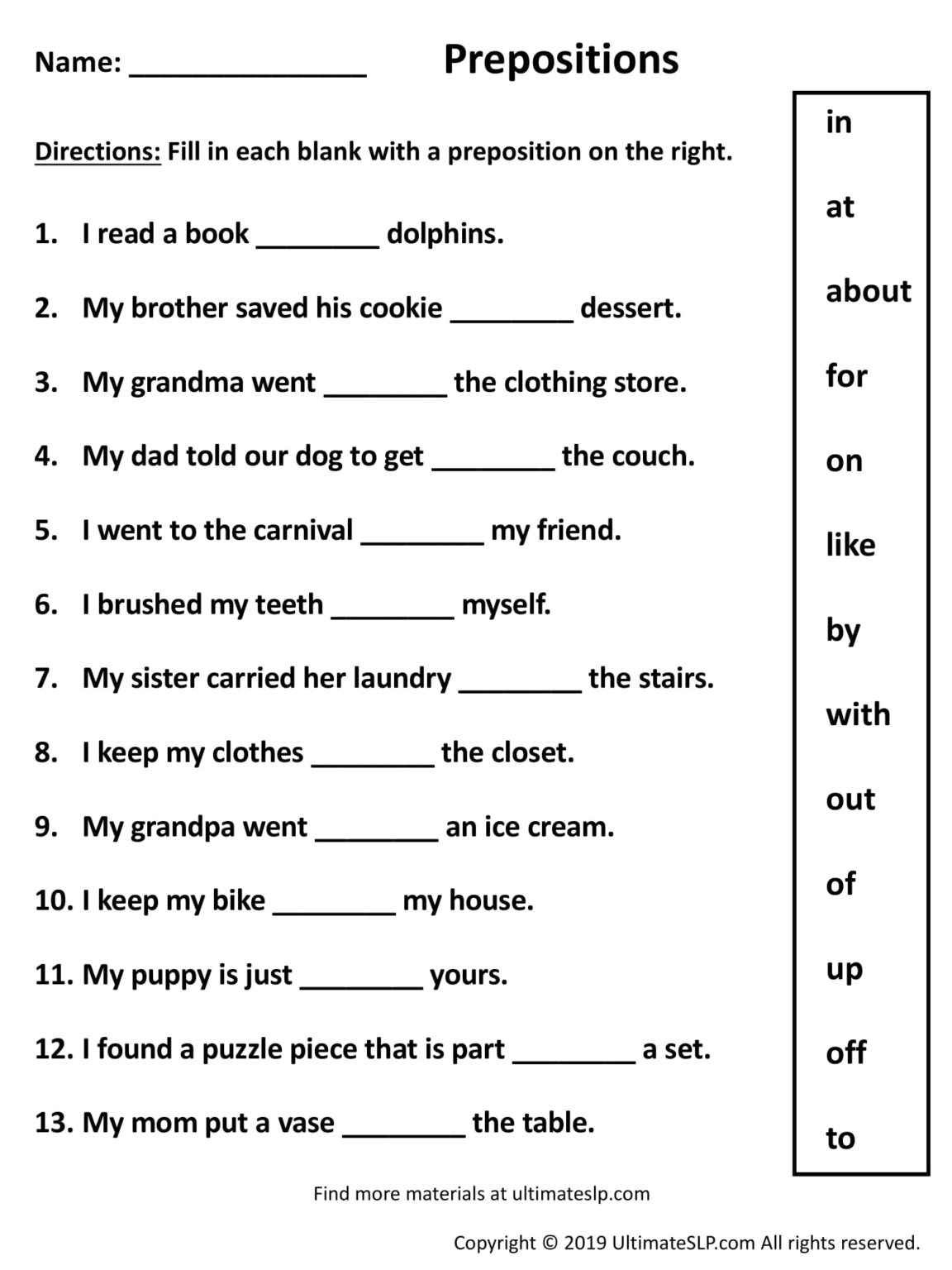 grade 4 prepositions worksheet